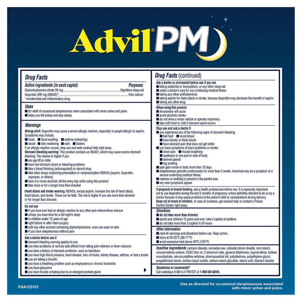 Advil PM Ibuprofen 200mg, 200 Caplets