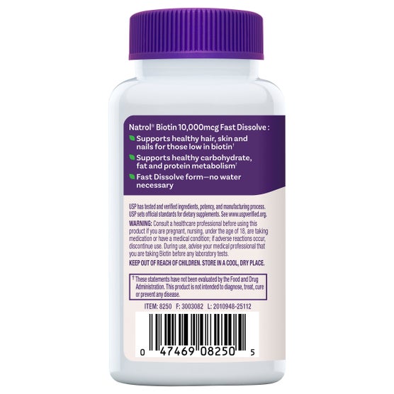 Natrol Biotin 10,000mcg Fast Dissolve, 250 Tablets