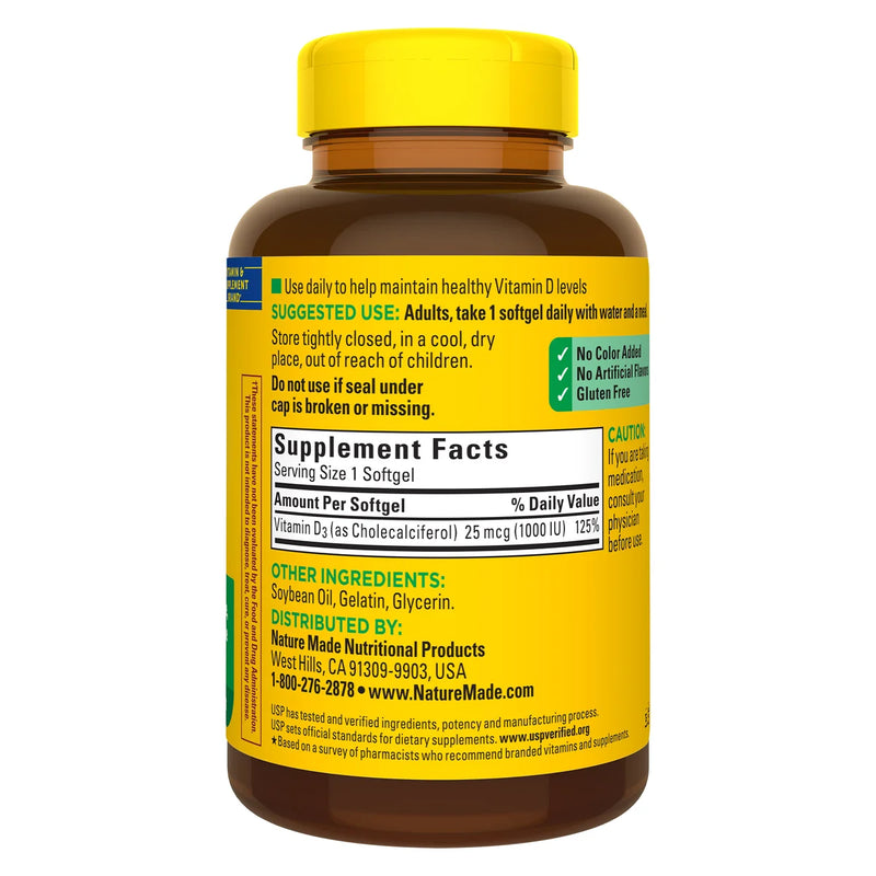 Nature Made Vitamin D3 25 mcg, 650 Softgels