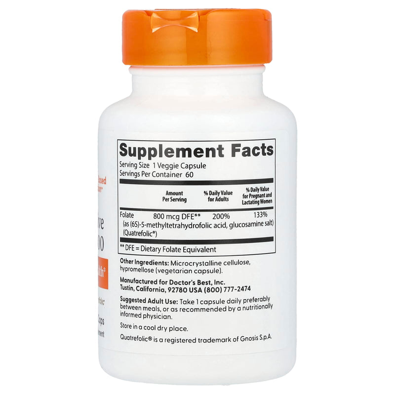 Doctor's Best, Fully Active Folate 800, 800 mcg, 60 Veggie Caps