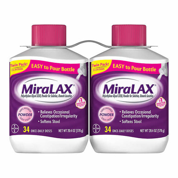 MiraLAX Powder Laxative 20 oz 2 Pack, 68 Doses