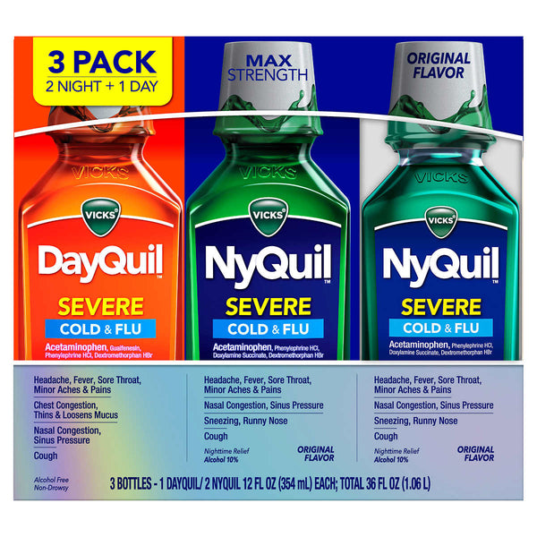 Vicks DayQuil / NyQuil Severe Maximum Strength 3pack, 36 Ounces Liquid