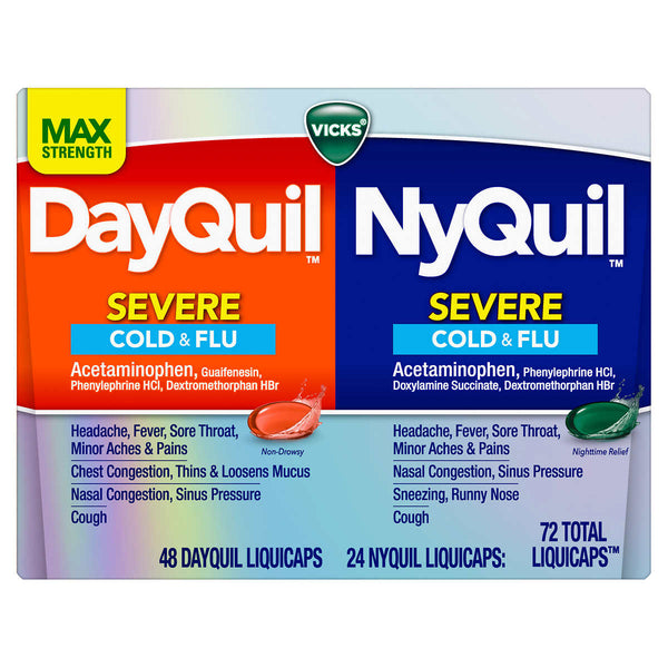 Vicks DayQuil / NyQuil Severe 최대 강도 코팩, 72 LiquiCaps
