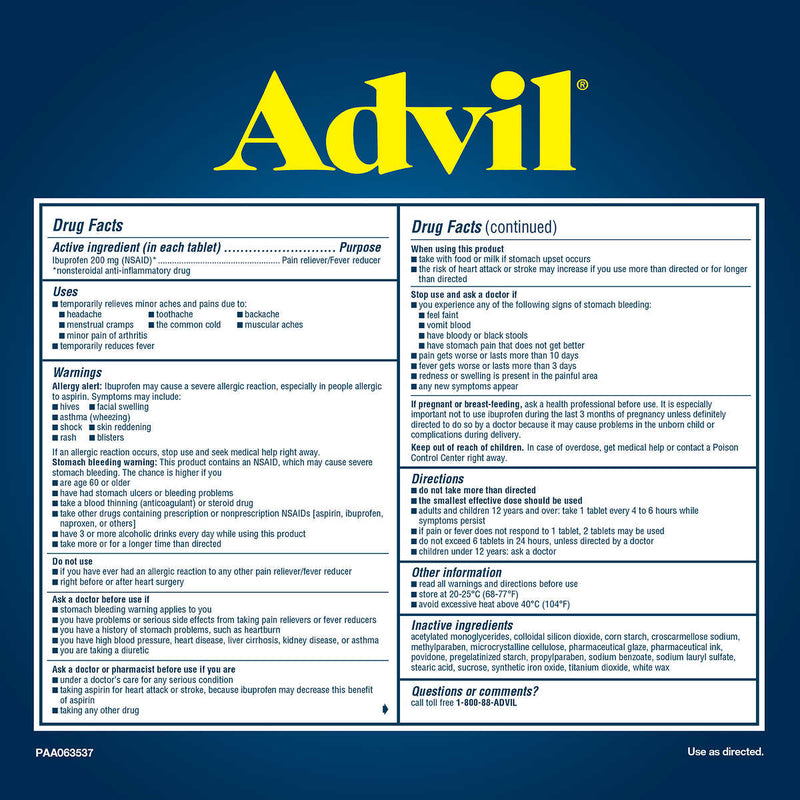 Advil Ibuprofen 200mg, 360 Tablets