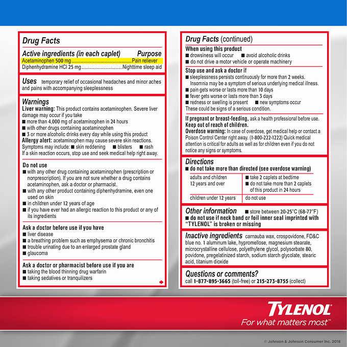 Tylenol PM Extra Strength 500mg, 225 Caplets