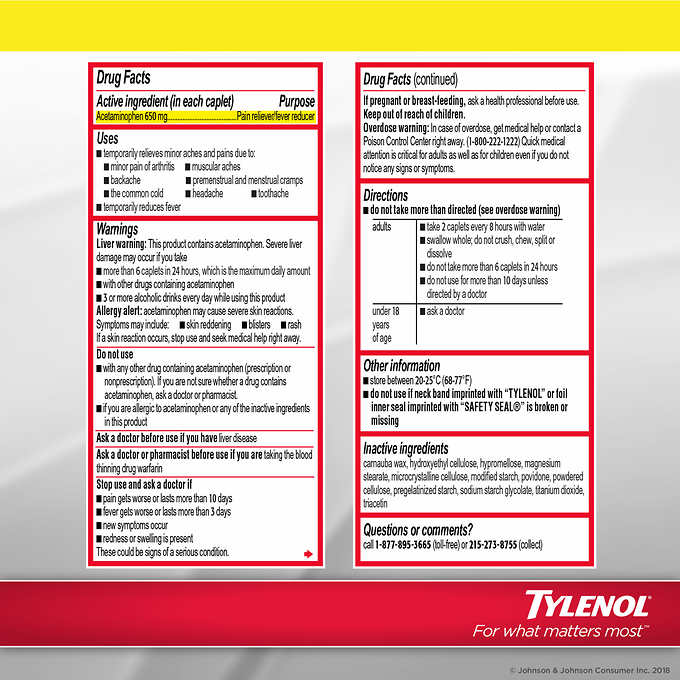 Tylenol 8HR Arthritis & Joint Pain 650mg, 290 Caplets