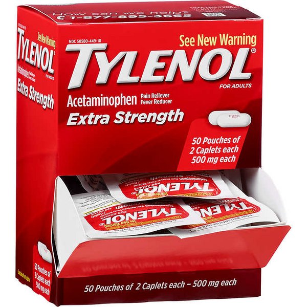 Tylenol Extra Strength 500mg, 2 Caplets X 50 Count