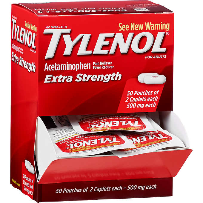 Tylenol Extra Strength 500mg, 2 Caplets X 50 Count
